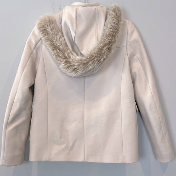 Massimo Dutti Wool Pea Coat Women's Size 4 Small Cream Fur Hood - Picture 3 of 11